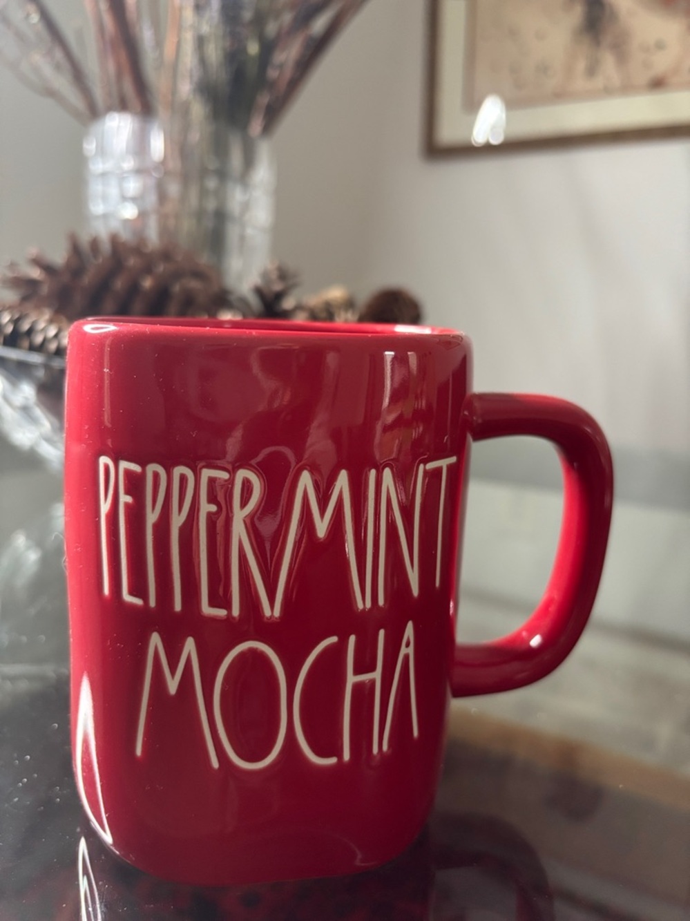 Rae Dunn “PEPPERMINT MOCHA” Mug – Red & White, NWT